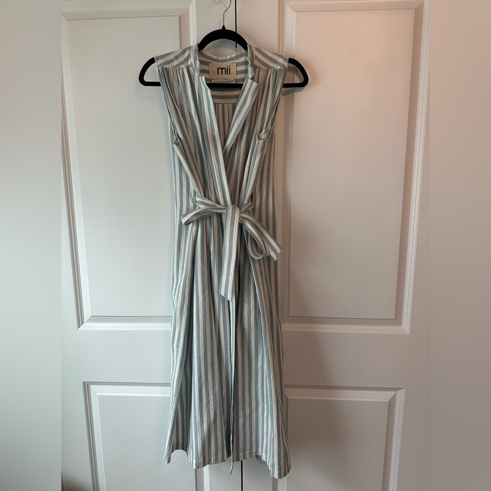 Mii Collection Striped Midi Sleeveless Wrap Dress Blue & White (Size M)